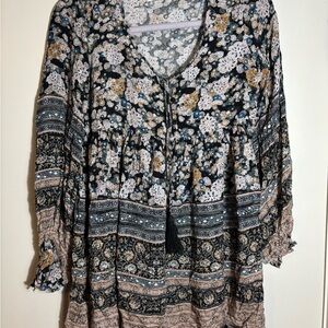 Auguste‎ Long Sleeve Boho Floral Tunic Blouse Size 4